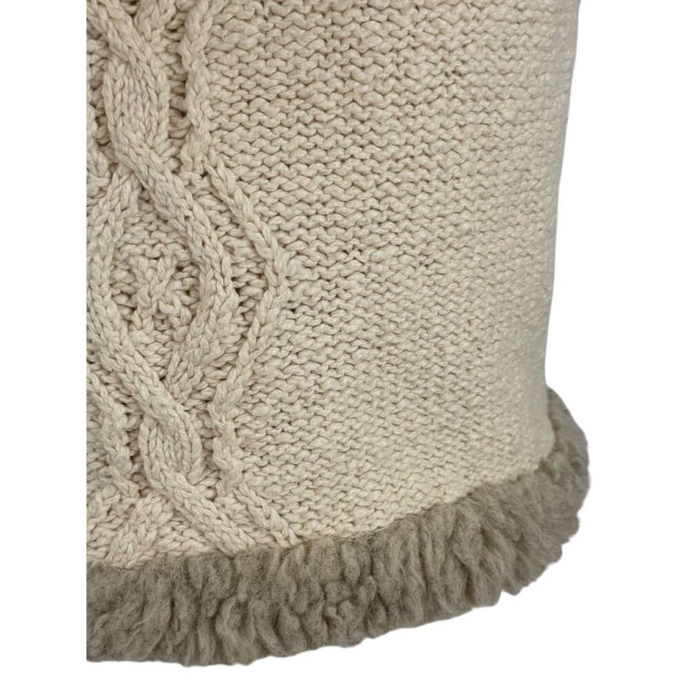 Vtg Y2K Old Navy Cream Cable Knit Faux Shearling Trim Hooded Boho Sweater Vest L - Picture 10 of 16